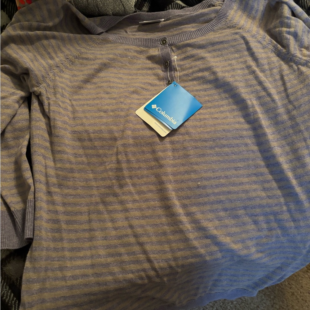 Columbia Purple Striped Henley Sweater NWT